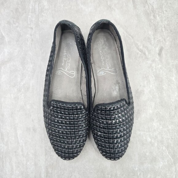 Aerosoles Preppy Loafer Black Silver Woven Slip On Comfort Flat Shoes Size 5.5 - Picture 2 of 11